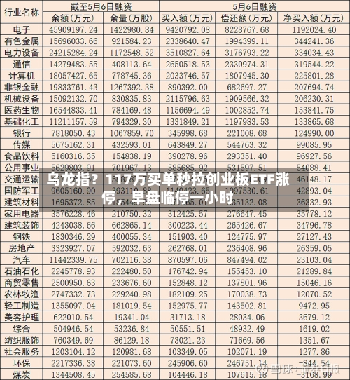 乌龙指？117万买单秒拉创业板ETF涨停，早盘临停一小时