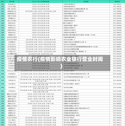 疫情农行(疫情影响农业银行营业时间)