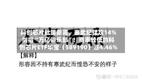 科创芯片批量新高，寒武纪猛攻14%剑指“万亿俱乐部”！费率较低的科创芯片ETF华宝（589190）涨4.46%