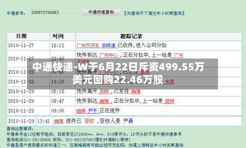 中通快递-W于6月22日斥资499.55万美元回购22.46万股-第2张图片