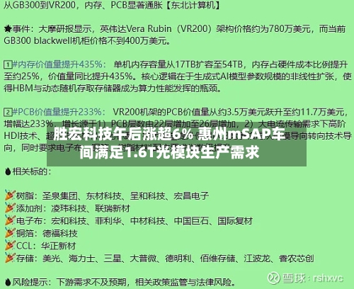 胜宏科技午后涨超6% 惠州mSAP车间满足1.6T光模块生产需求-第3张图片