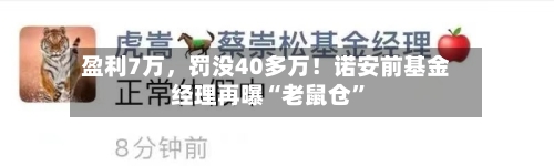 盈利7万，罚没40多万！诺安前基金经理再曝“老鼠仓”