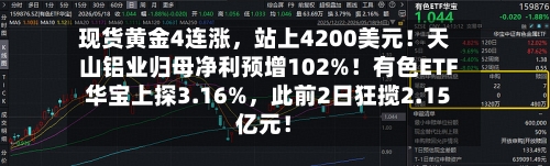 现货黄金4连涨	，站上4200美元！天山铝业归母净利预增102%！有色ETF华宝上探3.16%，此前2日狂揽2.15亿元！-第2张图片