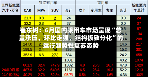 崔东树：6月国内乘用车市场呈现“总量承压	、环比走强、结构极致分化”的运行趋势性复苏态势-第2张图片
