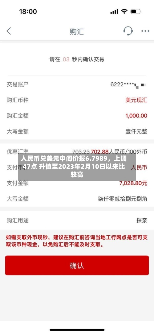 人民币兑美元中间价报6.7989，上调47点 升值至2023年2月10日以来比较高！