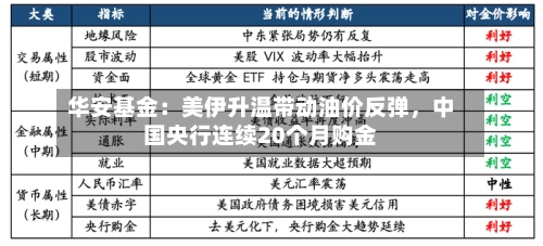 华安基金：美伊升温带动油价反弹，中国央行连续20个月购金