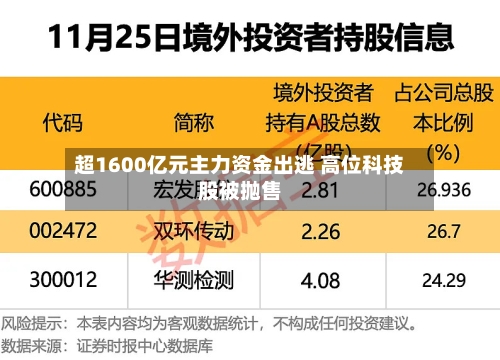 超1600亿元主力资金出逃 高位科技股被抛售