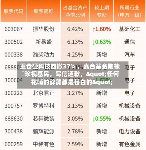 重仓硬科技回撤37% ，嘉合基金陶棣溦珍视基民	，写信道歉，"任何花哨的辞藻都是苍白的"-第2张图片