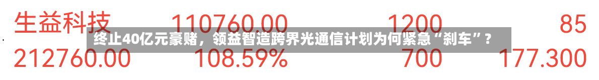 终止40亿元豪赌，领益智造跨界光通信计划为何紧急“刹车”？
