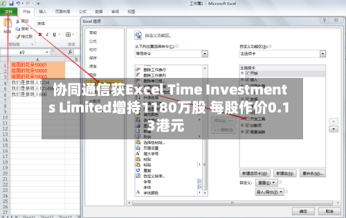 协同通信获Excel Time Investments Limited增持1180万股 每股作价0.13港元