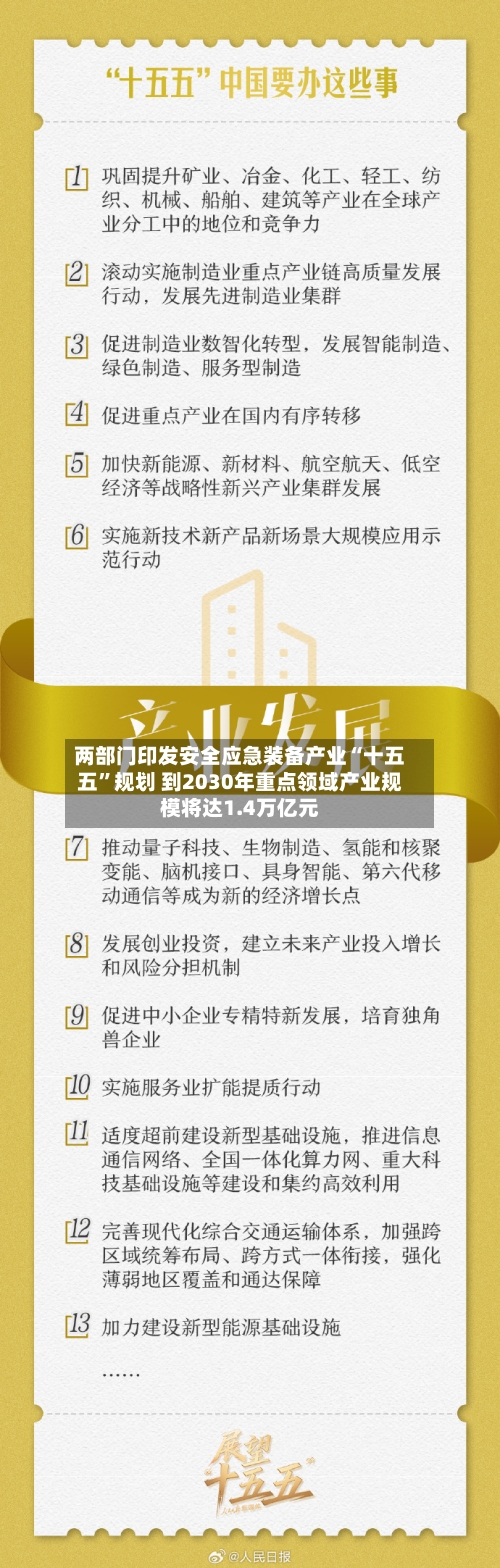 两部门印发安全应急装备产业“十五五”规划 到2030年重点领域产业规模将达1.4万亿元-第2张图片