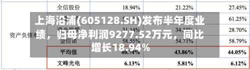 上海沿浦(605128.SH)发布半年度业绩，归母净利润9277.52万元，同比增长18.94%-第3张图片
