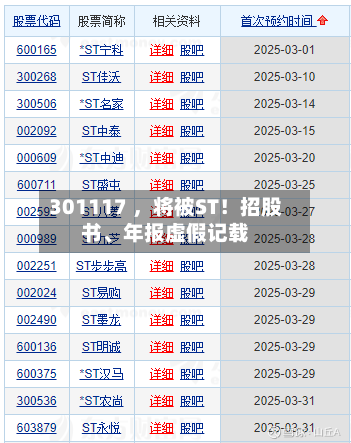 301117 ，将被ST！招股书、年报虚假记载