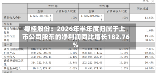 粤桂股份：2026年半年度归属于上市公司股东的净利润同比增长182.76%