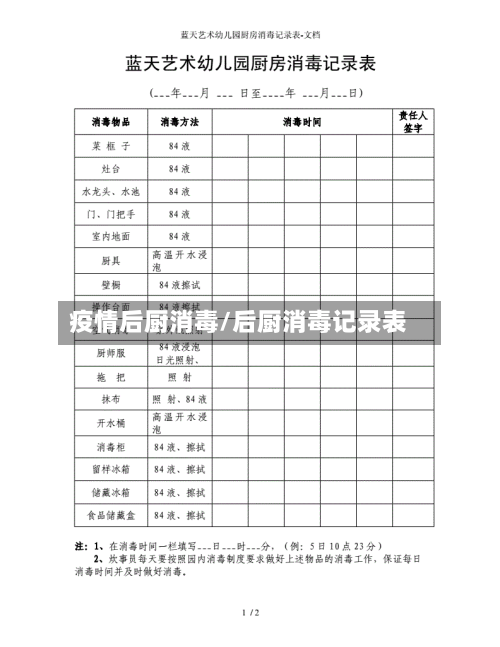 疫情后厨消毒/后厨消毒记录表
